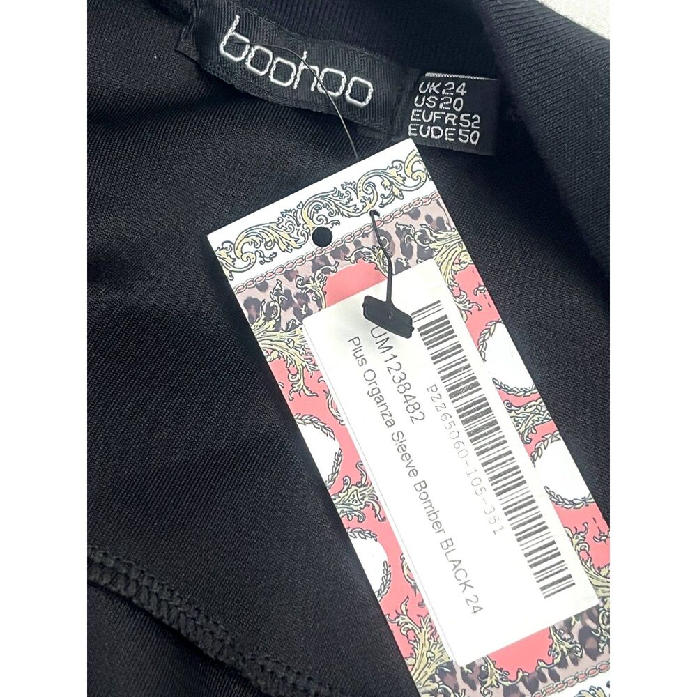 Boohoo NWT Black Full Zip Organza Mesh Sleeve Bomber Black Plus Size 20 Basics - Picture 9 of 12